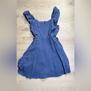Trixxi Slate Blue Ruffle Sleeve Mini Dress